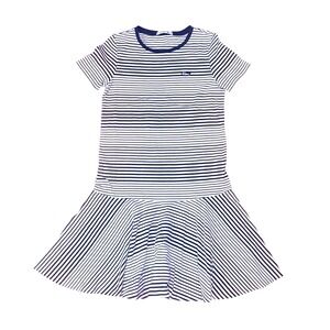 Lacoste Navy & White Striped Drop Waist Dress Crocodile Logo Size 34 XS